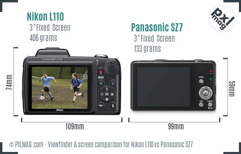 Nikon L110 vs Panasonic SZ7 Screen and Viewfinder comparison