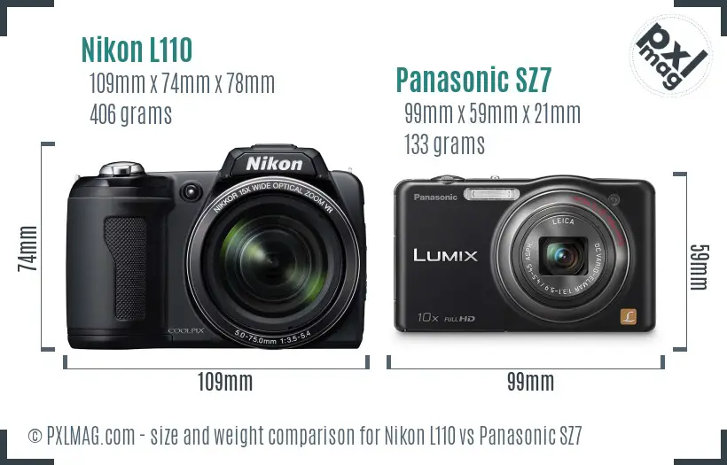 Nikon L110 vs Panasonic SZ7 size comparison