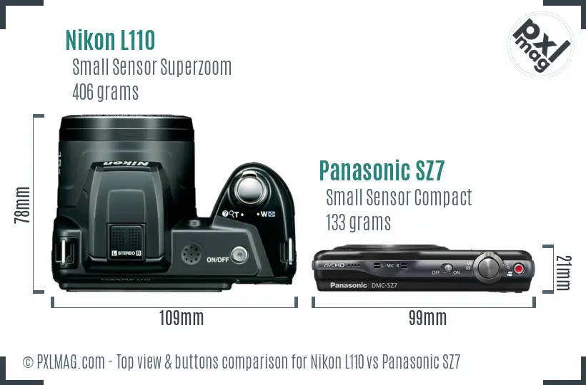 Nikon L110 vs Panasonic SZ7 top view buttons comparison