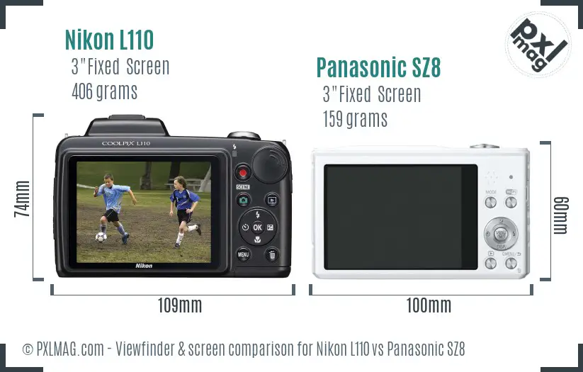 Nikon L110 vs Panasonic SZ8 Screen and Viewfinder comparison
