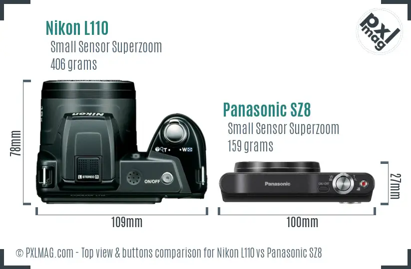 Nikon L110 vs Panasonic SZ8 top view buttons comparison