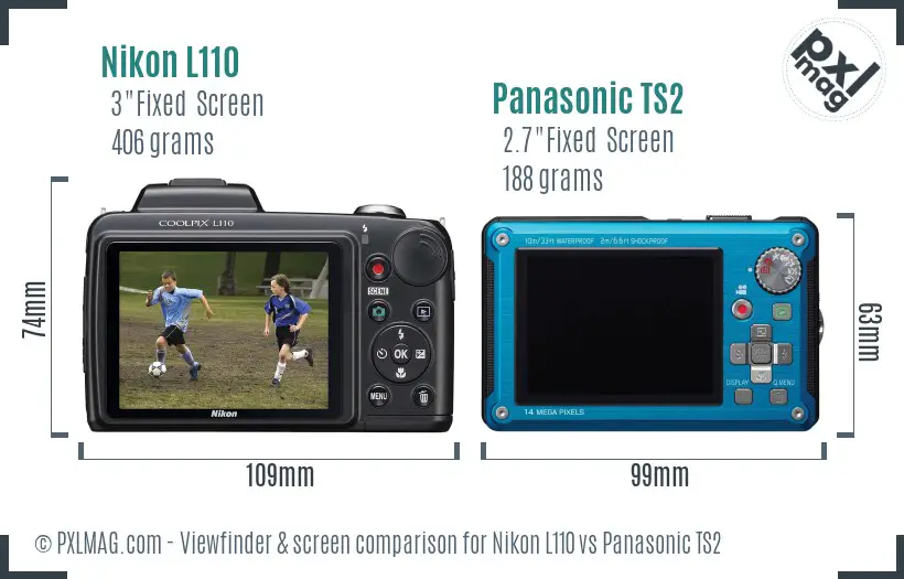 Nikon L110 vs Panasonic TS2 Screen and Viewfinder comparison