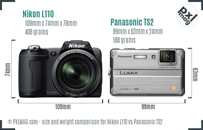 Nikon L110 vs Panasonic TS2 size comparison