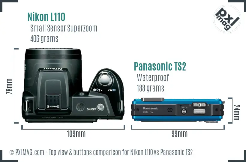 Nikon L110 vs Panasonic TS2 top view buttons comparison