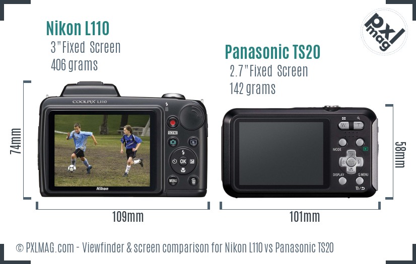 Nikon L110 vs Panasonic TS20 Screen and Viewfinder comparison