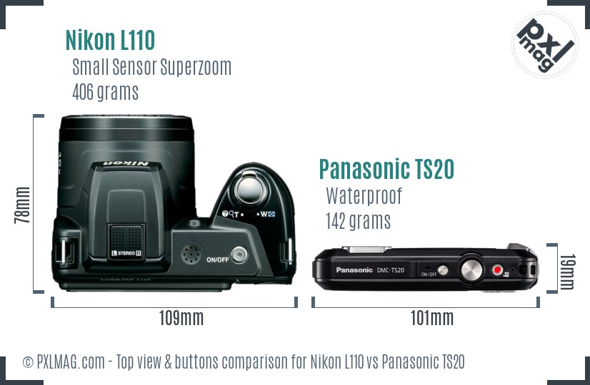 Nikon L110 vs Panasonic TS20 top view buttons comparison
