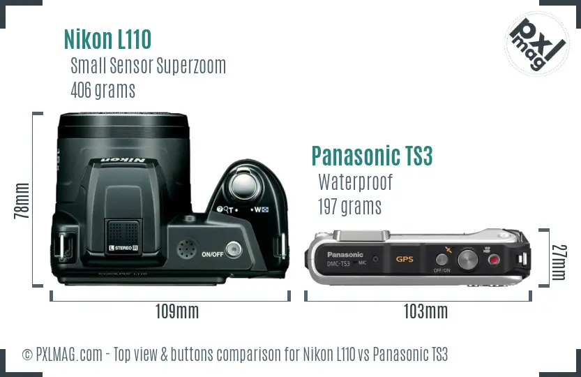 Nikon L110 vs Panasonic TS3 top view buttons comparison