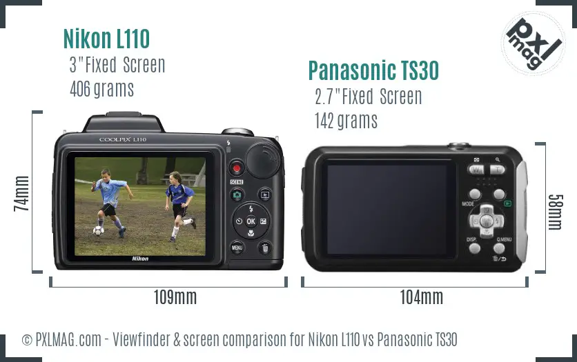 Nikon L110 vs Panasonic TS30 Screen and Viewfinder comparison