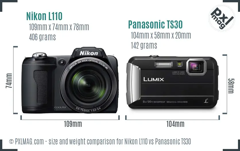 Nikon L110 vs Panasonic TS30 size comparison