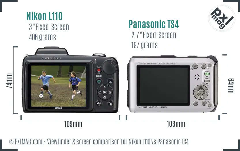 Nikon L110 vs Panasonic TS4 Screen and Viewfinder comparison