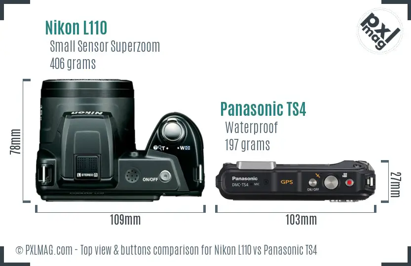 Nikon L110 vs Panasonic TS4 top view buttons comparison