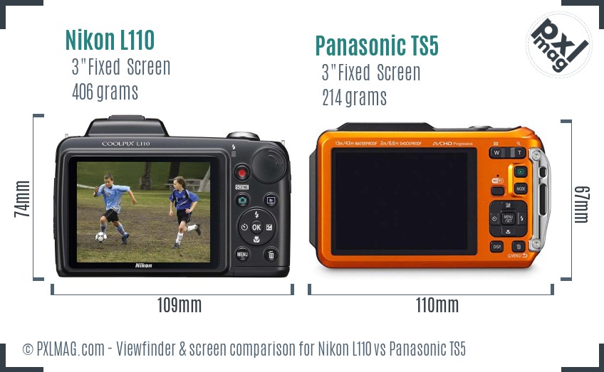 Nikon L110 vs Panasonic TS5 Screen and Viewfinder comparison