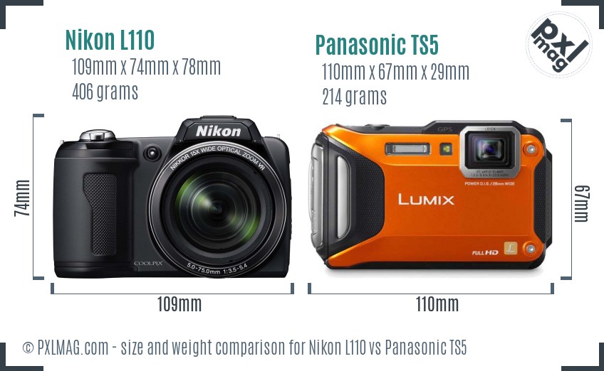 Nikon L110 vs Panasonic TS5 size comparison