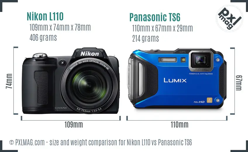 Nikon L110 vs Panasonic TS6 size comparison Nikon L110 vs Panasonic TS6 size comparison