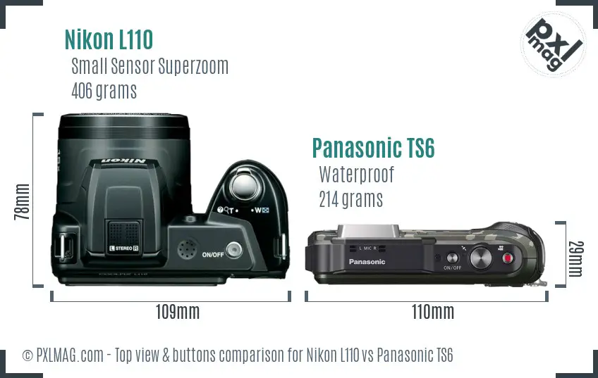 Nikon L110 vs Panasonic TS6 top view buttons comparison Nikon L110 vs Panasonic TS6 top view buttons comparison