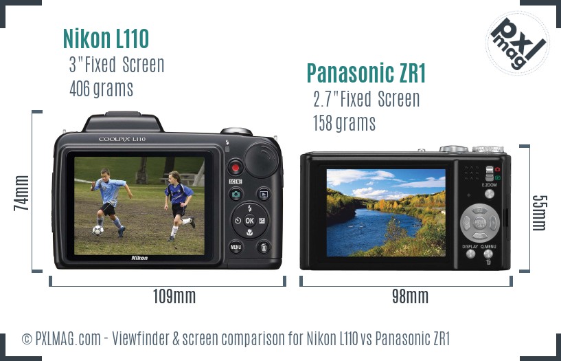 Nikon L110 vs Panasonic ZR1 Screen and Viewfinder comparison