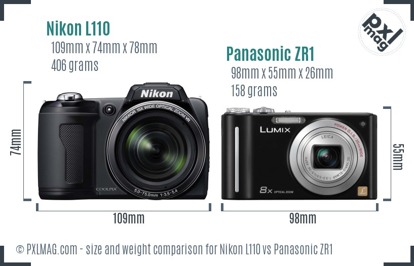 Nikon L110 vs Panasonic ZR1 size comparison