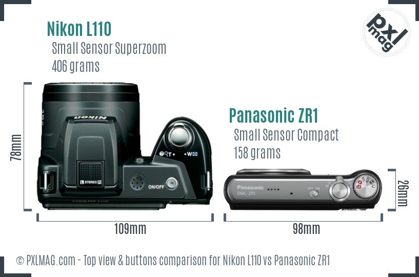 Nikon L110 vs Panasonic ZR1 top view buttons comparison