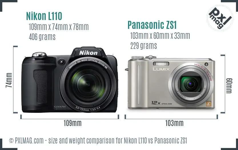Nikon L110 vs Panasonic ZS1 size comparison