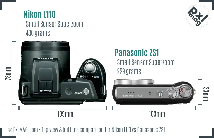 Nikon L110 vs Panasonic ZS1 top view buttons comparison