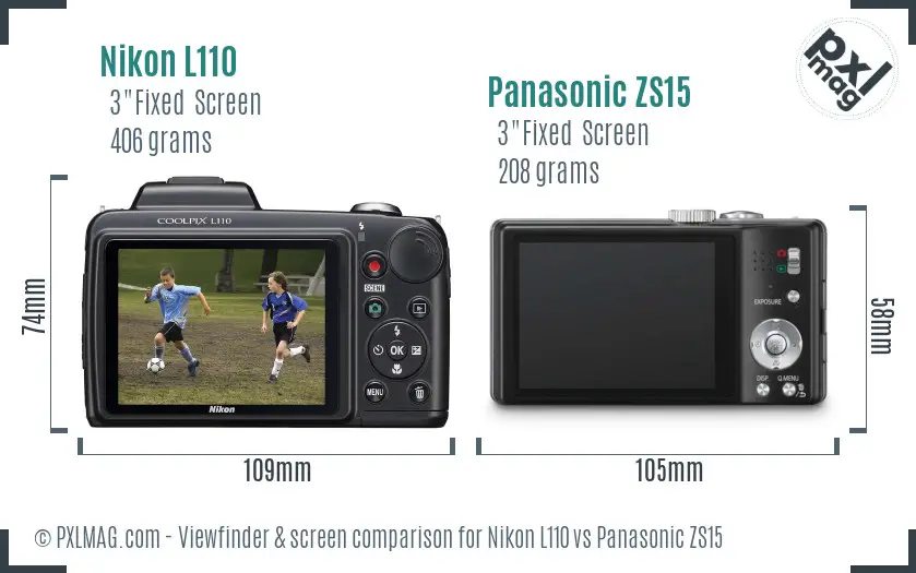 Nikon L110 vs Panasonic ZS15 Screen and Viewfinder comparison