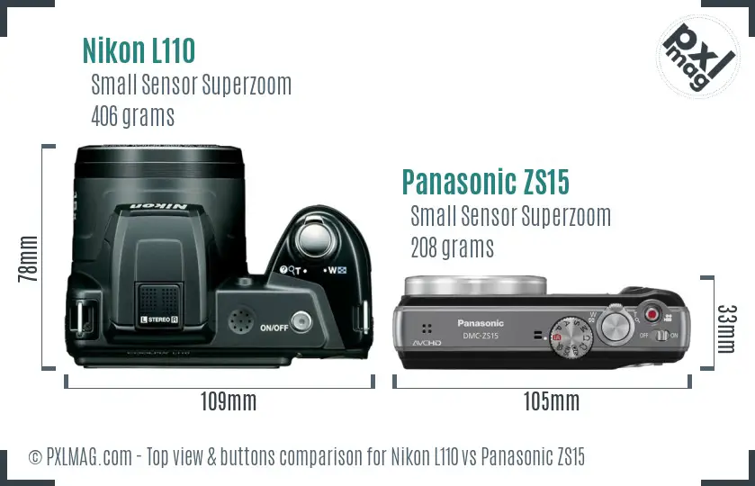 Nikon L110 vs Panasonic ZS15 top view buttons comparison