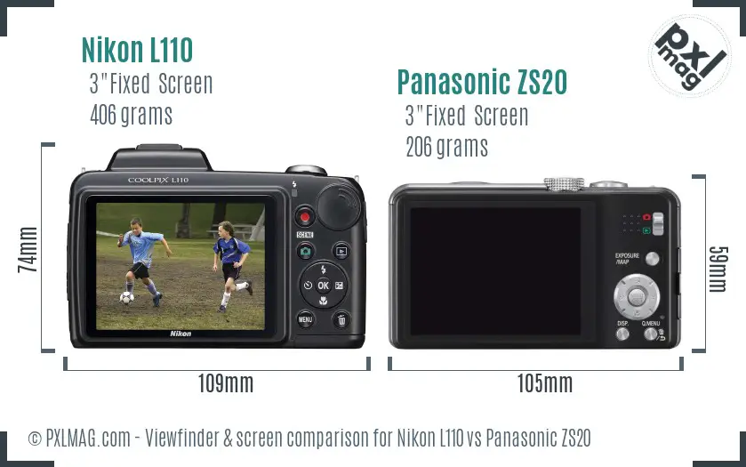 Nikon L110 vs Panasonic ZS20 Screen and Viewfinder comparison