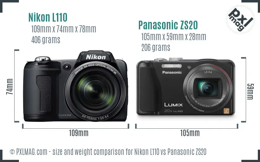 Nikon L110 vs Panasonic ZS20 size comparison