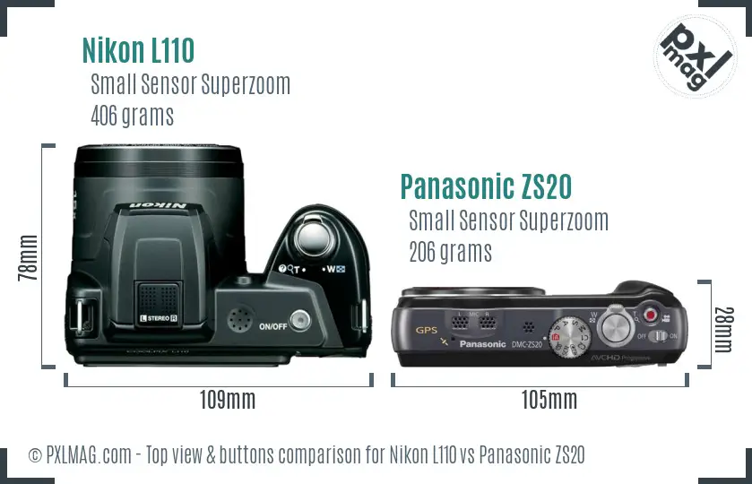 Nikon L110 vs Panasonic ZS20 top view buttons comparison