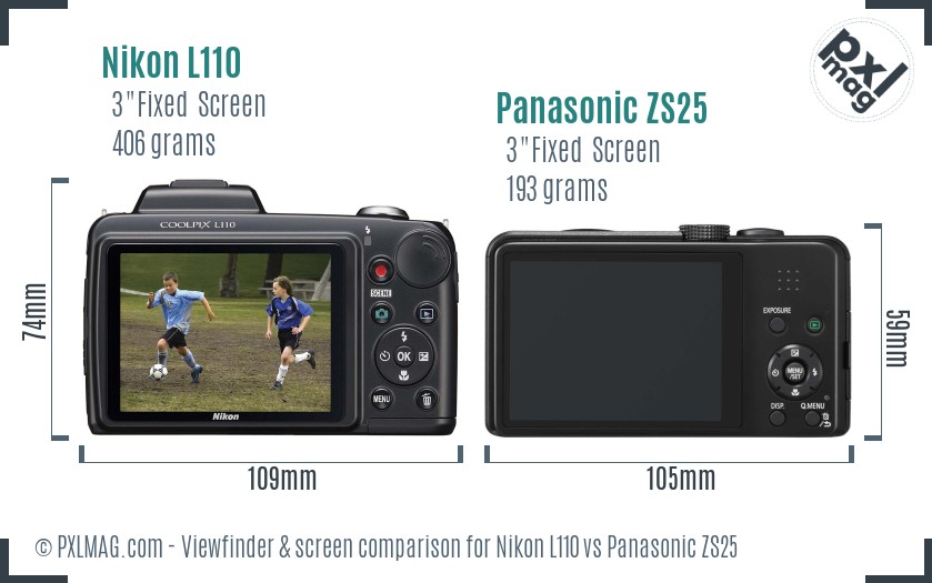 Nikon L110 vs Panasonic ZS25 Screen and Viewfinder comparison