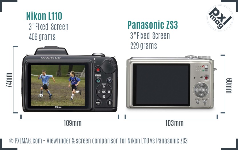 Nikon L110 vs Panasonic ZS3 Screen and Viewfinder comparison