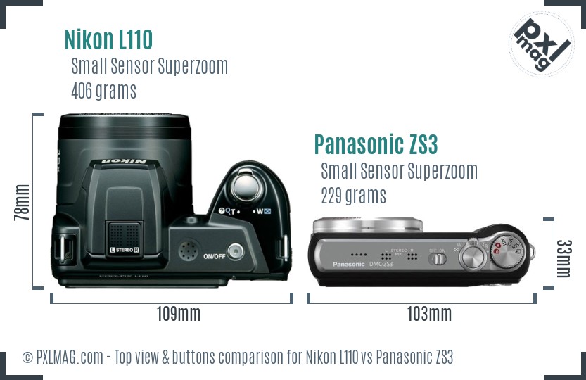Nikon L110 vs Panasonic ZS3 top view buttons comparison