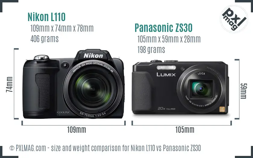 Nikon L110 vs Panasonic ZS30 size comparison Nikon L110 vs Panasonic ZS30 size comparison