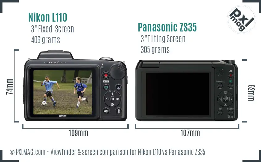 Nikon L110 vs Panasonic ZS35 Screen and Viewfinder comparison