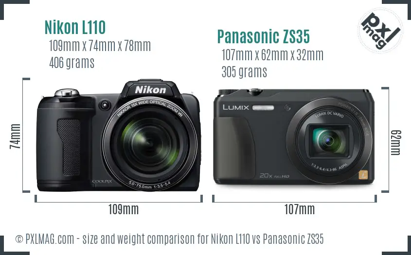 Nikon L110 vs Panasonic ZS35 size comparison