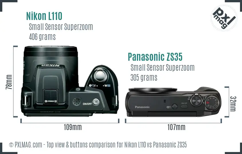 Nikon L110 vs Panasonic ZS35 top view buttons comparison