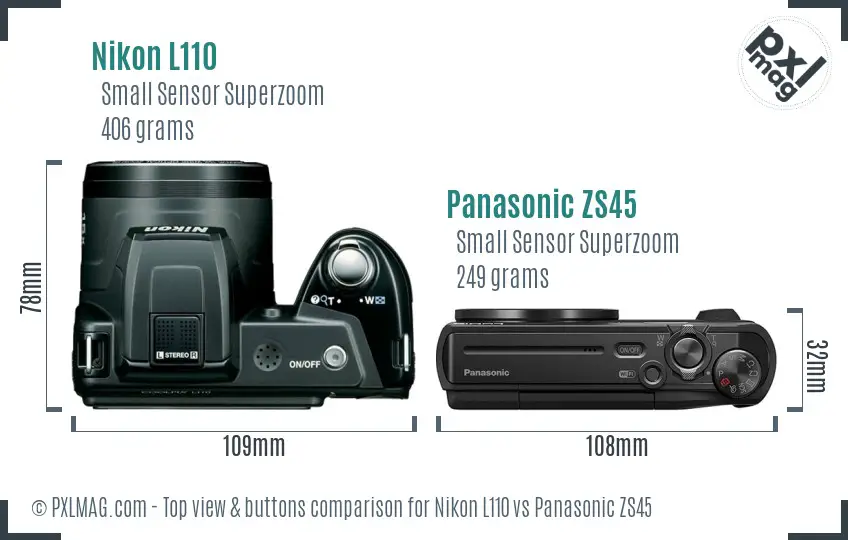 Nikon L110 vs Panasonic ZS45 top view buttons comparison