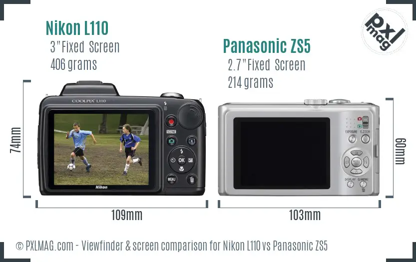 Nikon L110 vs Panasonic ZS5 Screen and Viewfinder comparison