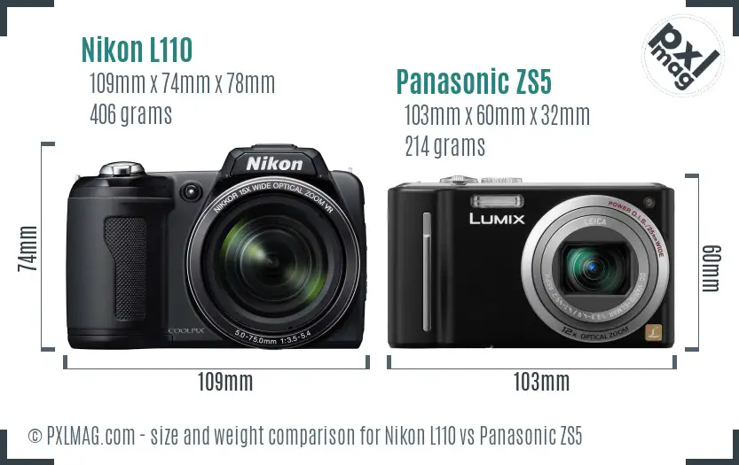 Nikon L110 vs Panasonic ZS5 size comparison