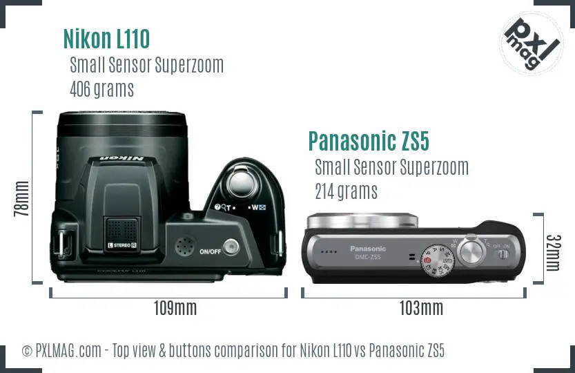 Nikon L110 vs Panasonic ZS5 top view buttons comparison