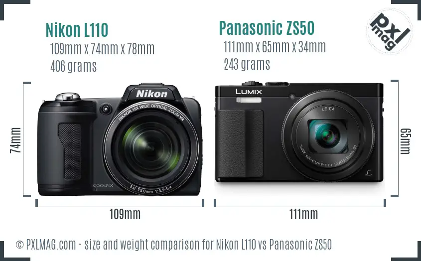 Nikon L110 vs Panasonic ZS50 size comparison Nikon L110 vs Panasonic ZS50 size comparison