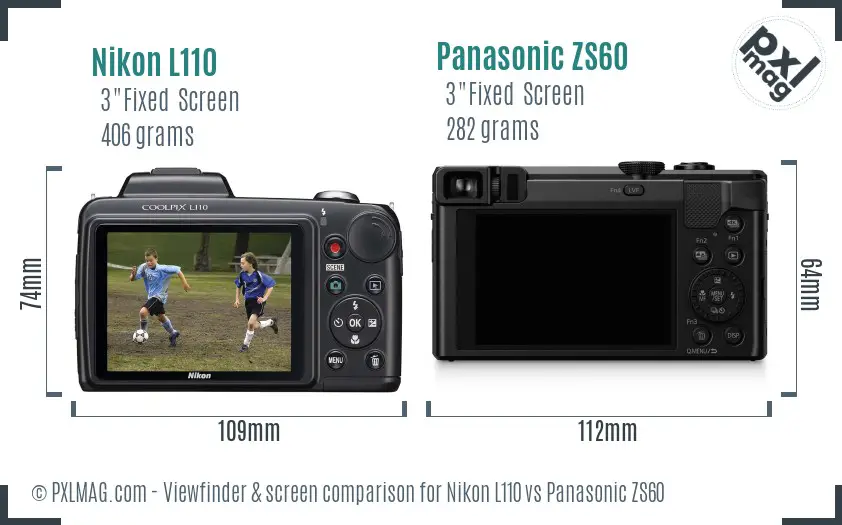 Nikon L110 vs Panasonic ZS60 Screen and Viewfinder comparison