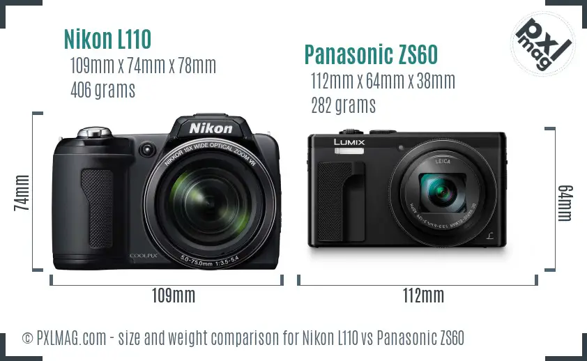 Nikon L110 vs Panasonic ZS60 size comparison