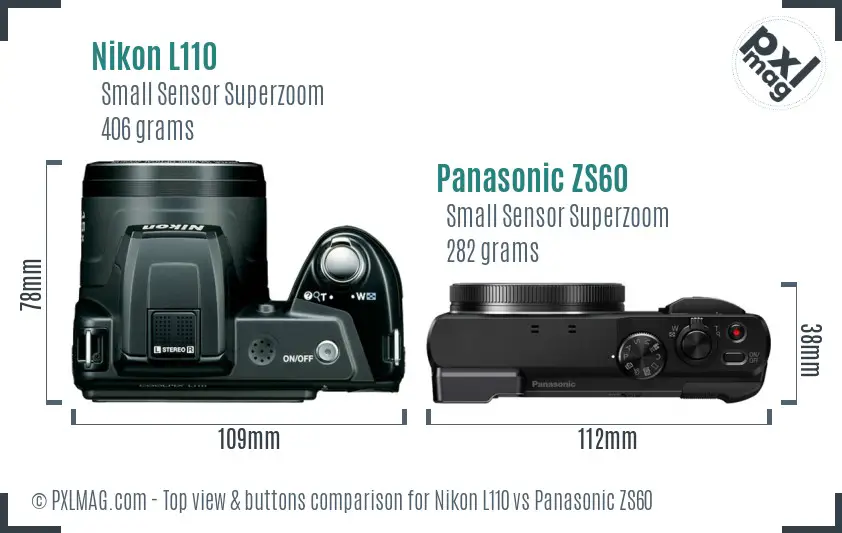 Nikon L110 vs Panasonic ZS60 top view buttons comparison