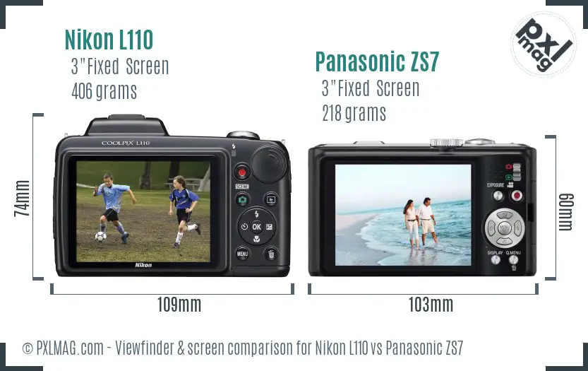 Nikon L110 vs Panasonic ZS7 Screen and Viewfinder comparison