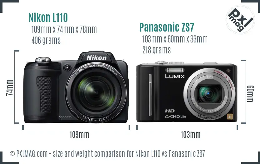 Nikon L110 vs Panasonic ZS7 size comparison