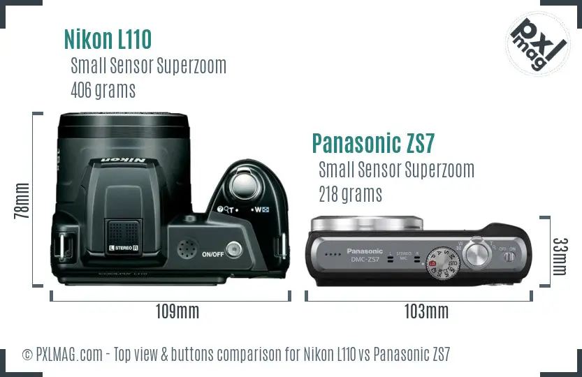 Nikon L110 vs Panasonic ZS7 top view buttons comparison