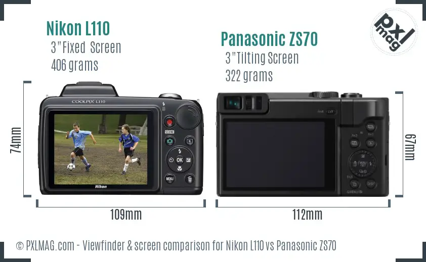 Nikon L110 vs Panasonic ZS70 Screen and Viewfinder comparison