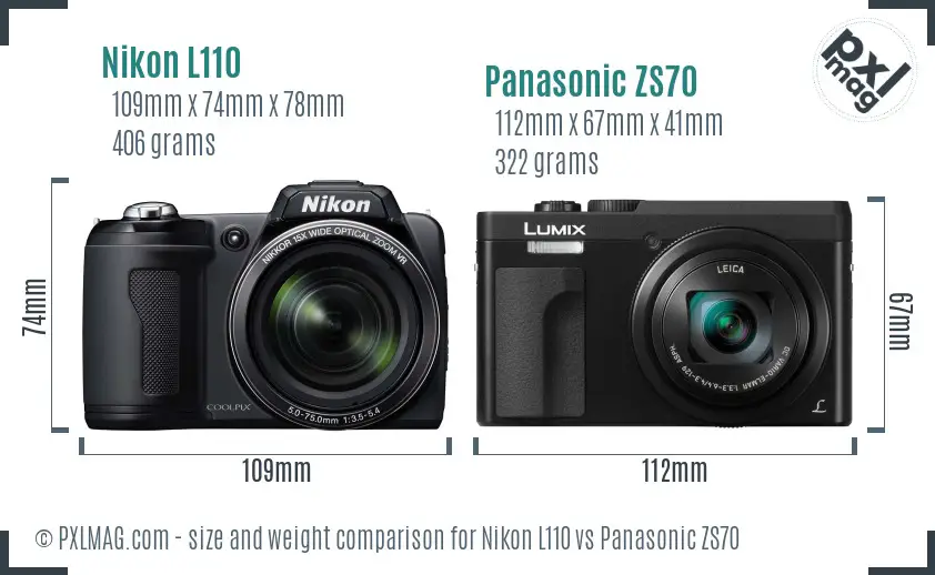 Nikon L110 vs Panasonic ZS70 size comparison