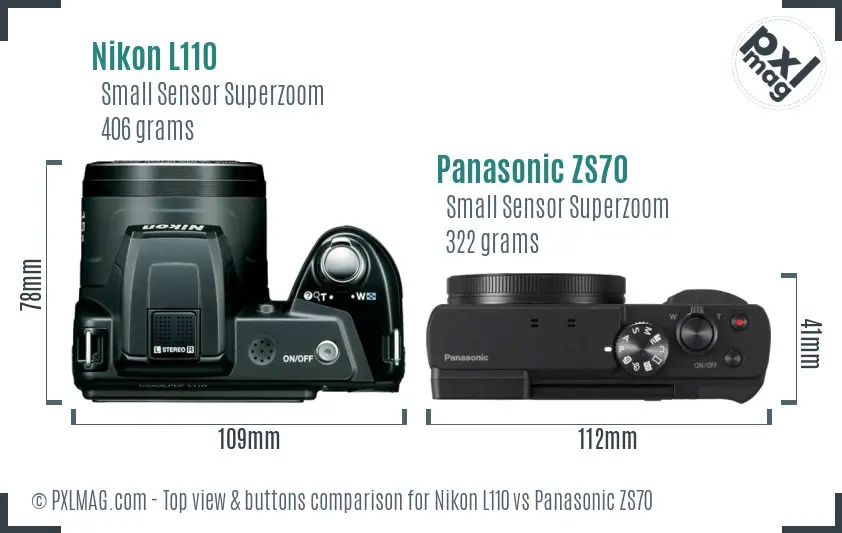 Nikon L110 vs Panasonic ZS70 top view buttons comparison